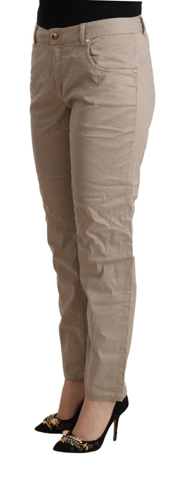 Beige Mid Waist Tapered Pants Acht