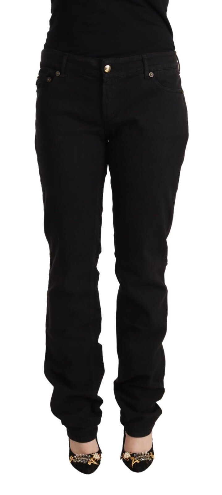 Sleek Mid-Waist Slim Fit Black Jeans Just Cavalli