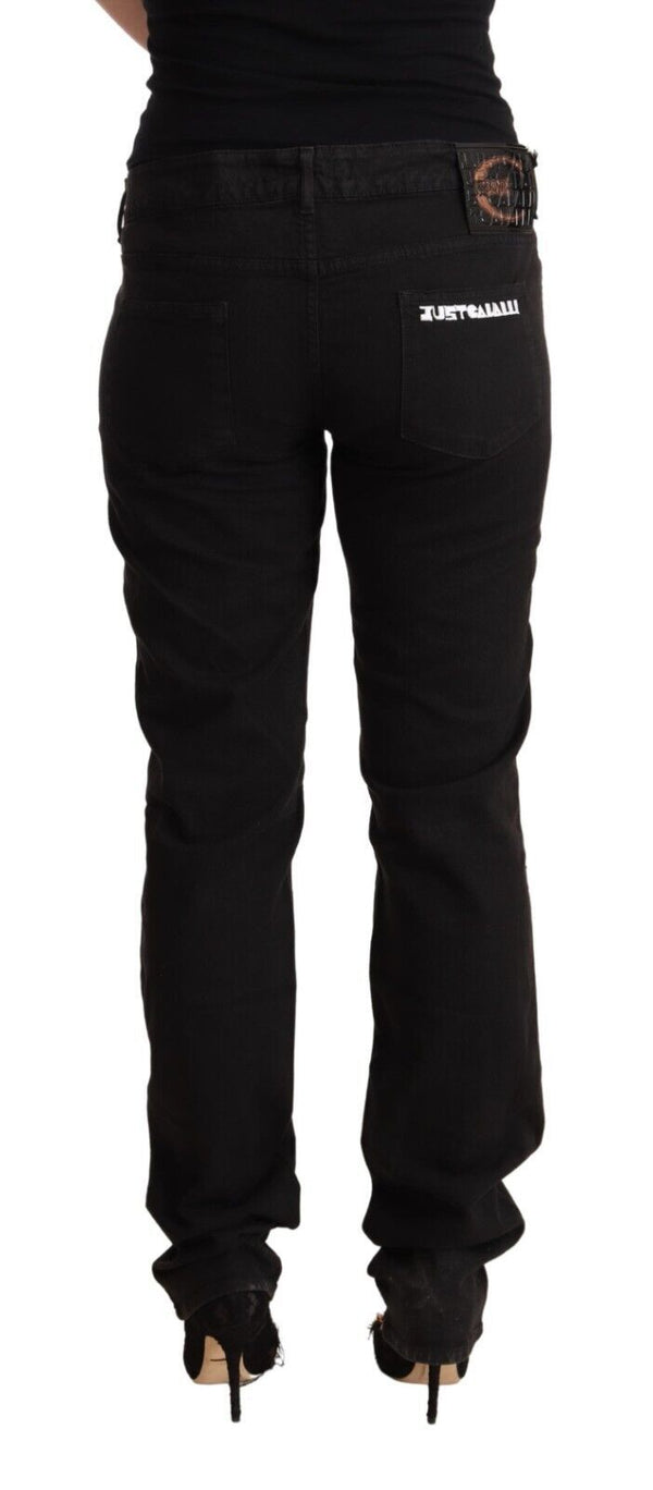 Sleek Mid-Waist Slim Fit Black Jeans Just Cavalli