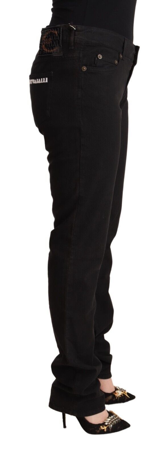 Sleek Mid-Waist Slim Fit Black Jeans Just Cavalli