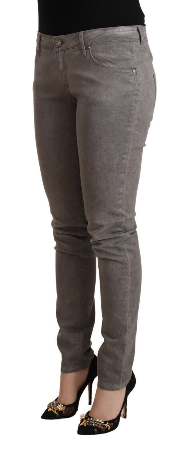 Chic Gray Low Waist Skinny Cotton Jeans Acht