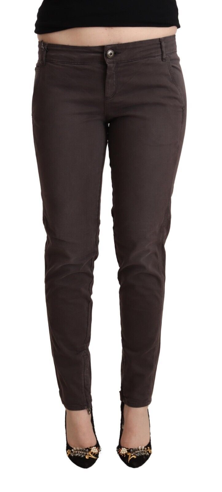 Chic Brown Low Waist Skinny Pants Ermanno Scervino