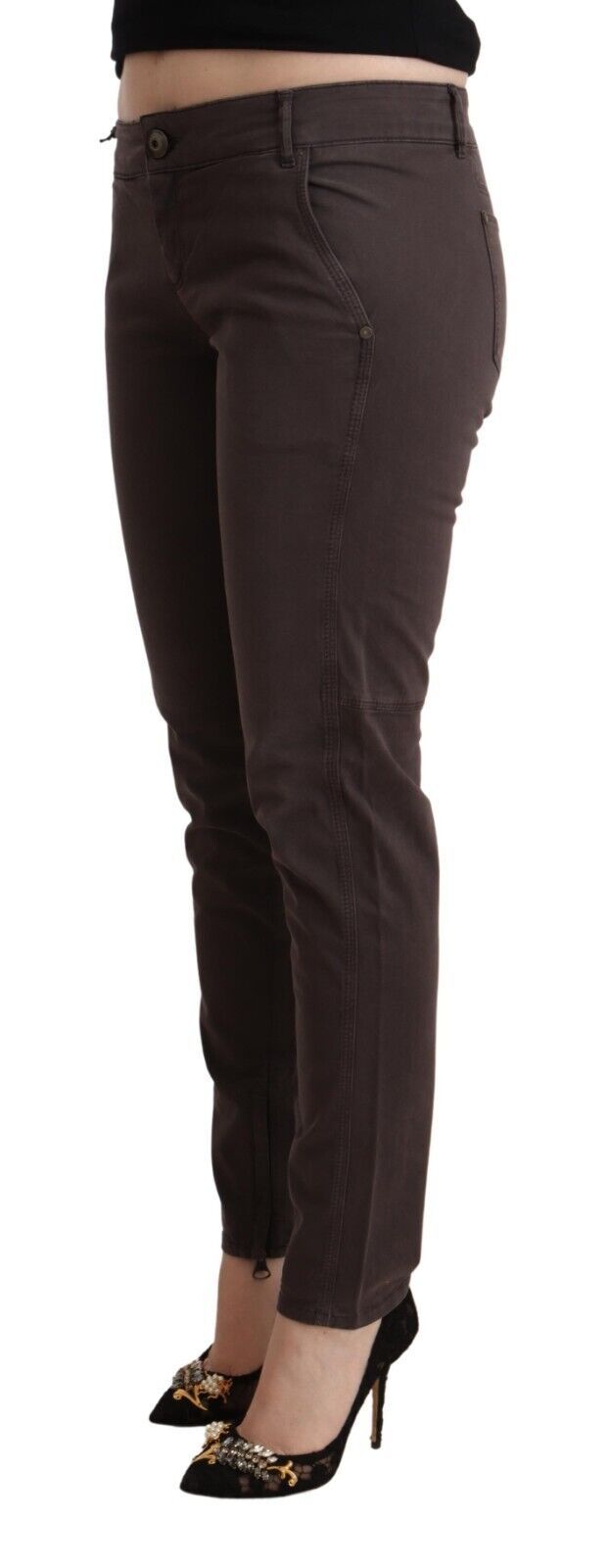 Chic Brown Low Waist Skinny Pants Ermanno Scervino