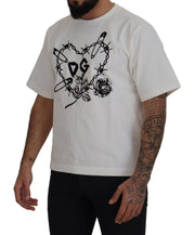 Elegant White Heart Roses Crewneck Tee Dolce & Gabbana