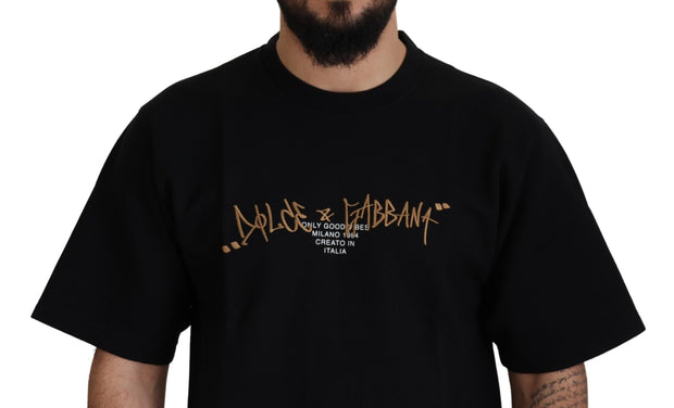 Elegant Black Cotton Blend Crewneck T-Shirt Dolce & Gabbana