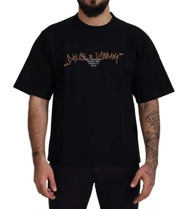 Elegant Black Cotton Blend Crewneck T-Shirt Dolce & Gabbana