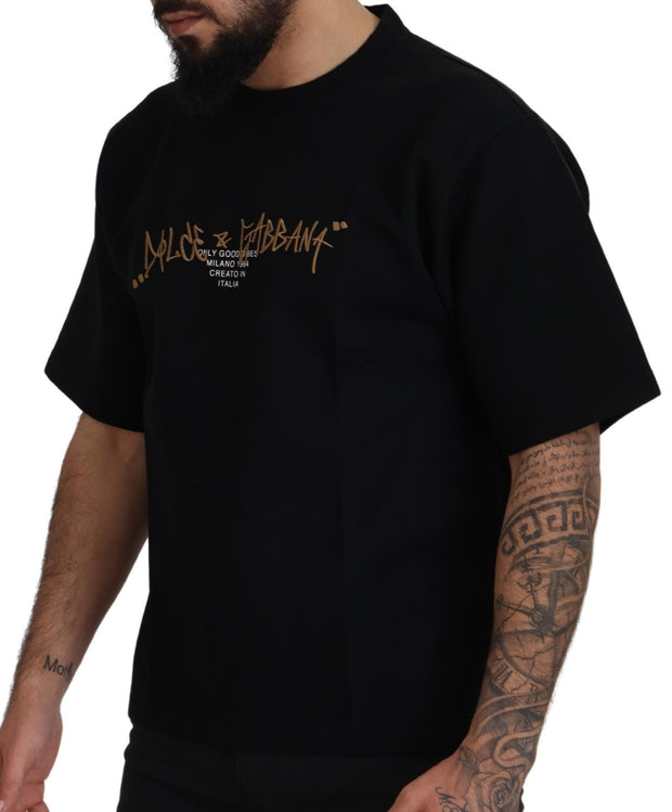 Elegant Black Cotton Blend Crewneck T-Shirt Dolce & Gabbana