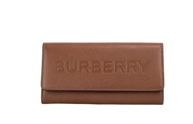 Porter Tan Grained Leather Embossed Continental Clutch Flap Wallet Brown Burberry