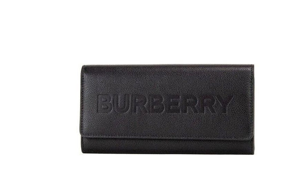 Porter Black Grained Leather Branded Logo Embossed Clutch Flap Wallet Burberry