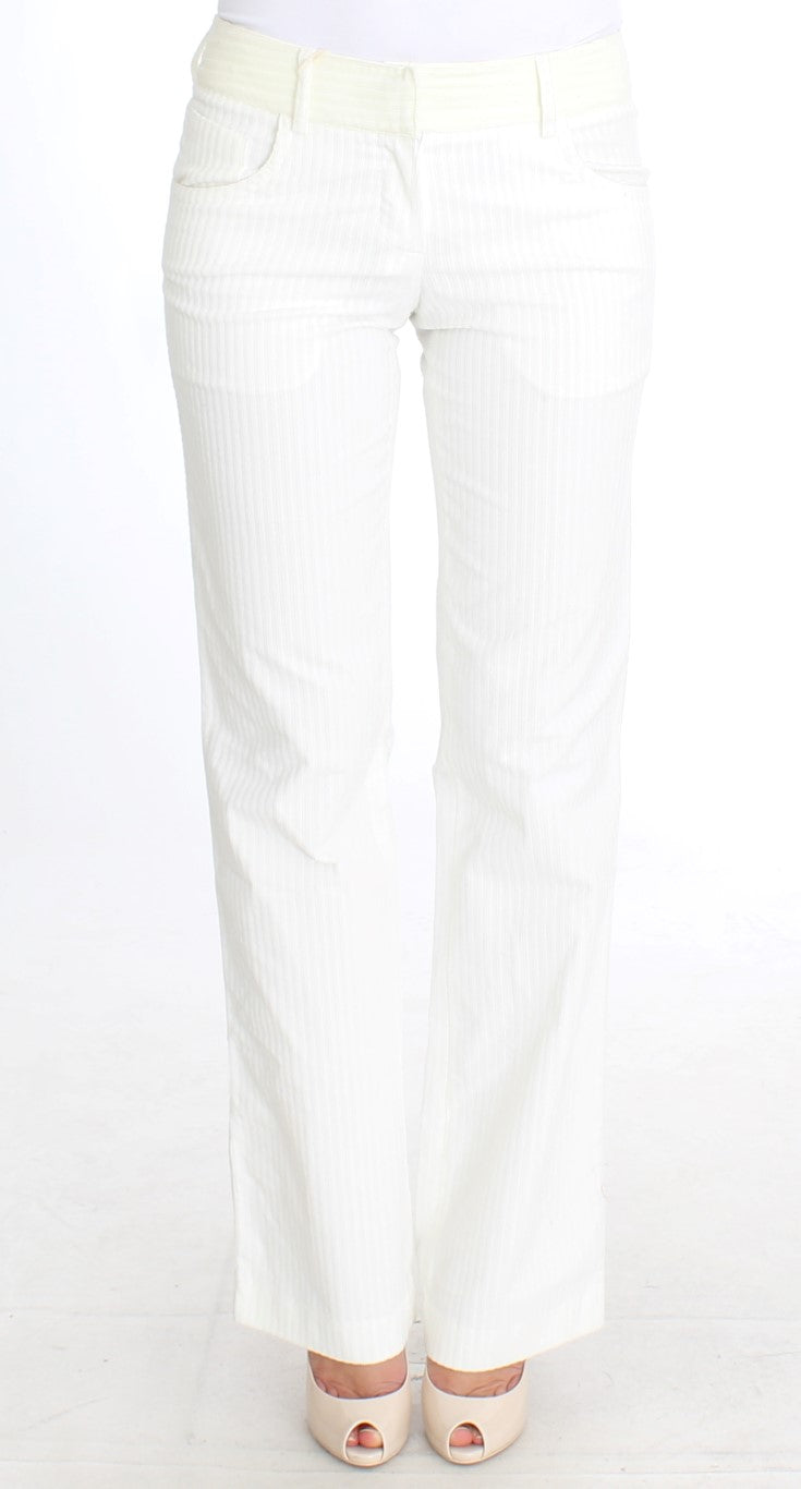 Chic White Striped Straight Fit Pants Ermanno Scervino