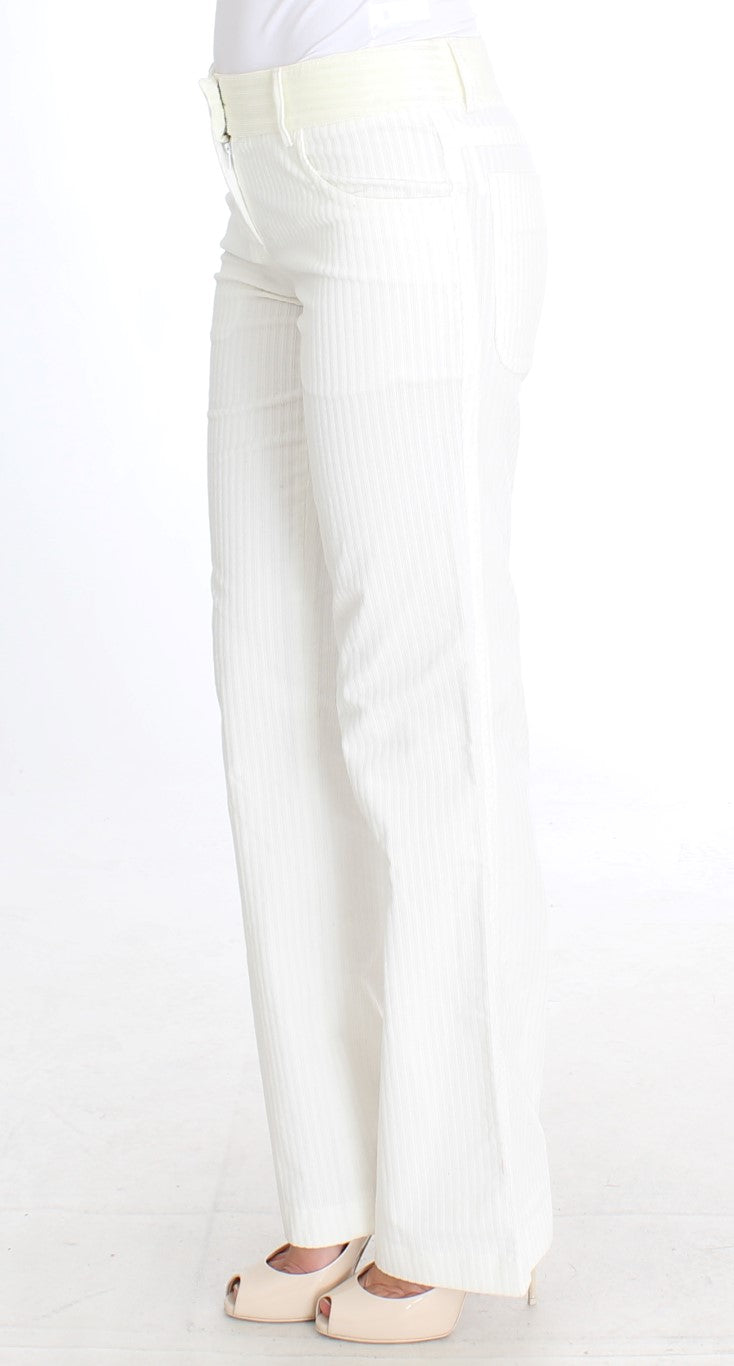 Chic White Striped Straight Fit Pants Ermanno Scervino