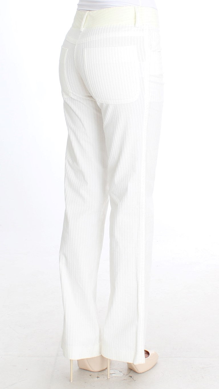 Chic White Striped Straight Fit Pants Ermanno Scervino