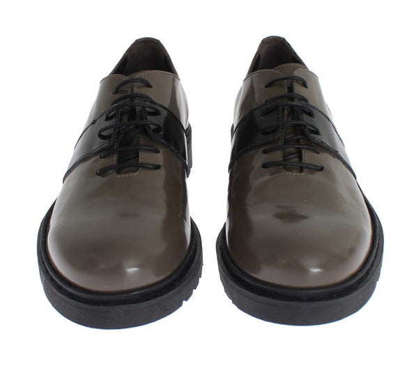 Elegant Gray Brown Leather Lace-up Shoes AI_