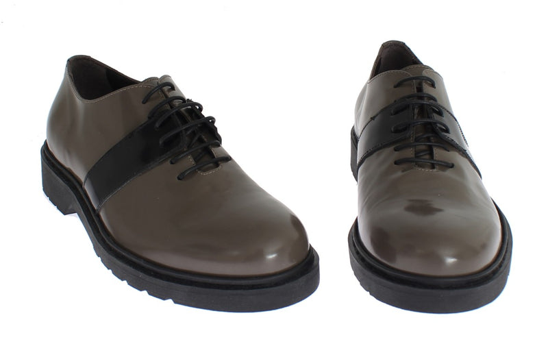 Elegant Gray Brown Leather Lace-up Shoes AI_