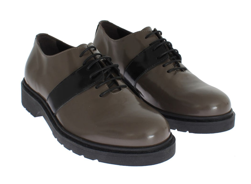 Elegant Gray Brown Leather Lace-up Shoes AI_