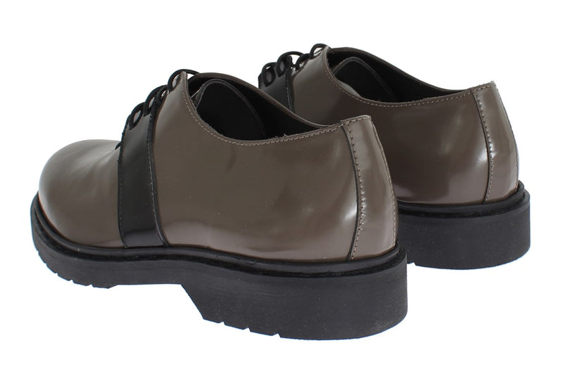 Elegant Gray Brown Leather Lace-up Shoes AI_