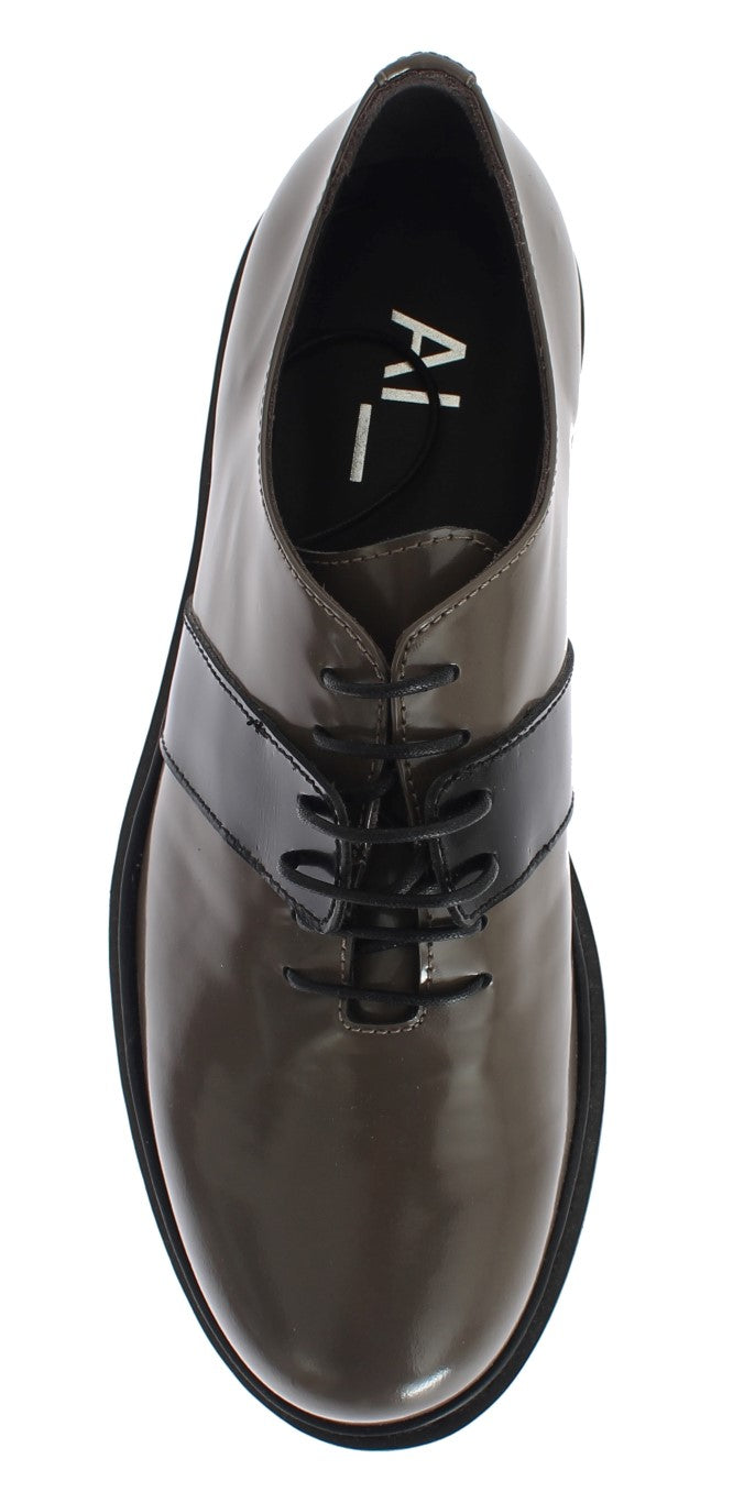 Elegant Gray Brown Leather Lace-up Shoes AI_