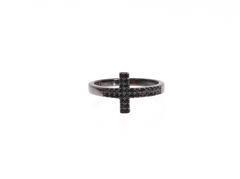 Exquisite Black CZ Crystal Sterling Silver Ring Nialaya