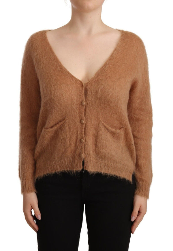 Chic Brown Knit Cardigan with Front Button Closure PINK MEMORIES