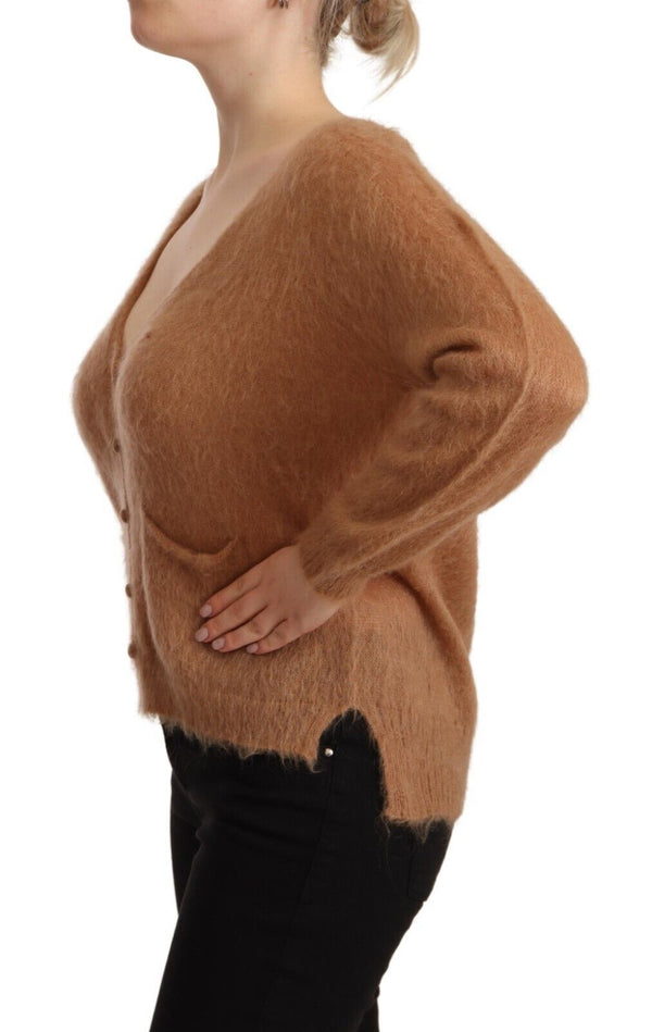 Chic Brown Knit Cardigan with Front Button Closure PINK MEMORIES