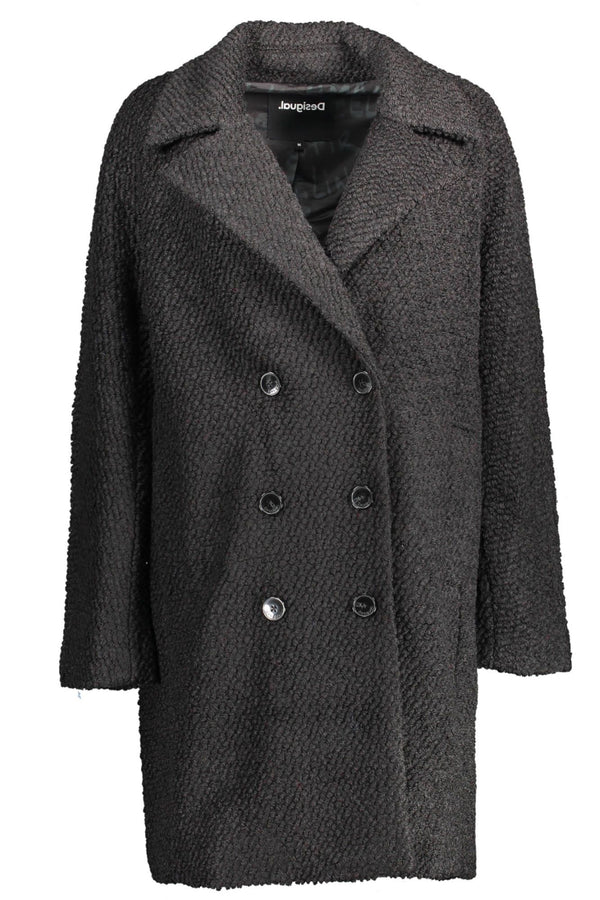 Black Wool Women Coat Desigual