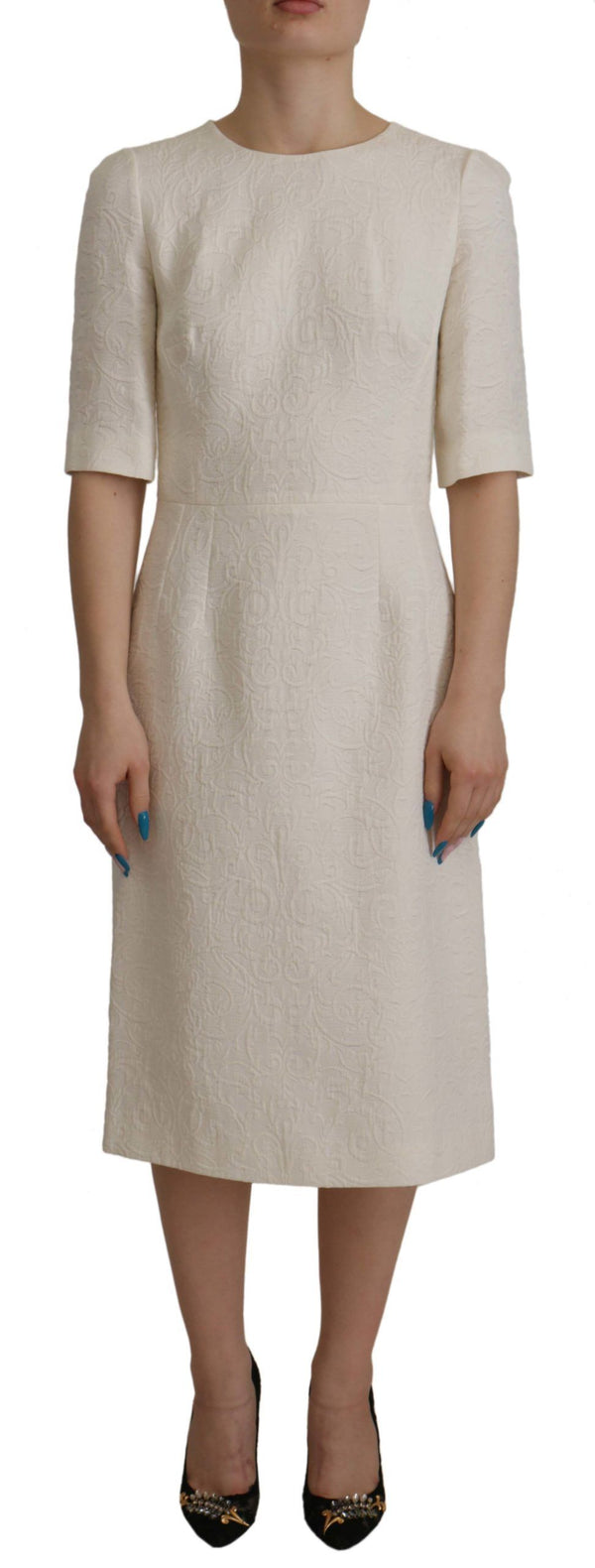 Exquisite Jacquard Midi Dress in White Dolce & Gabbana