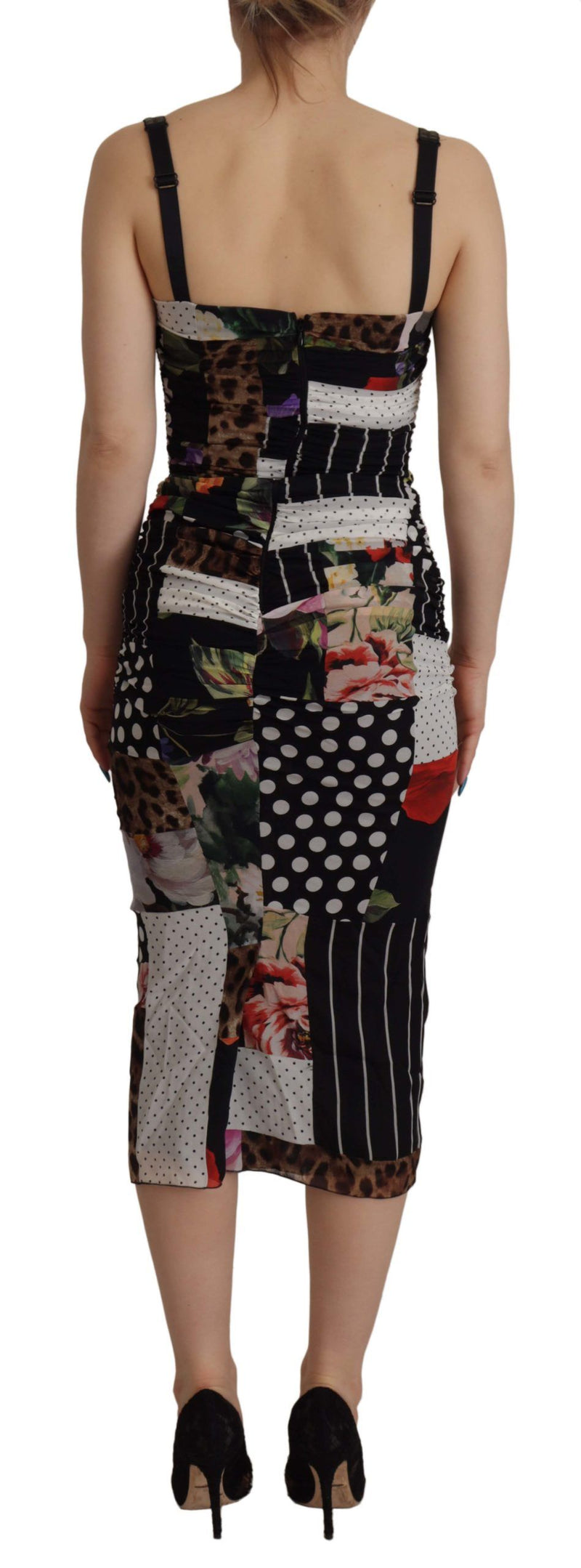 Elegant Patchwork Midi Silk Blend Dress Dolce & Gabbana