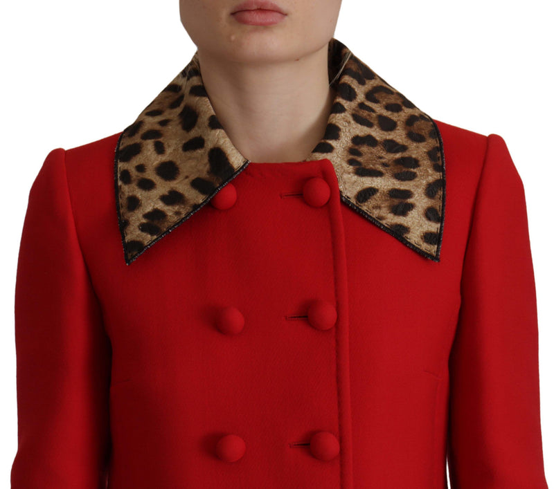 Elegant Red Leopard Trench Coat Dolce & Gabbana