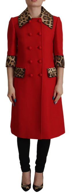 Elegant Red Leopard Trench Coat Dolce & Gabbana