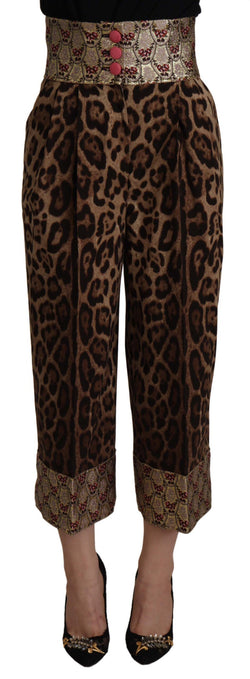 High Waist Cropped Leopard Jacquard Pants Dolce & Gabbana