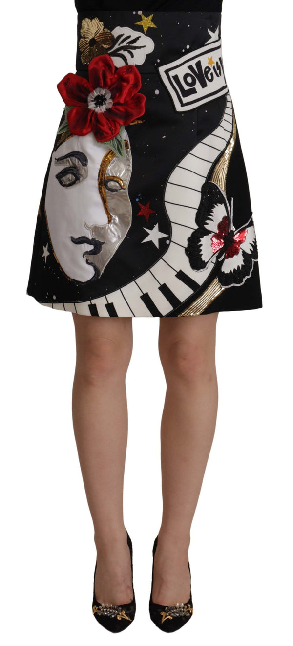 High-Waist A-Line Embellished Black Skirt Dolce & Gabbana