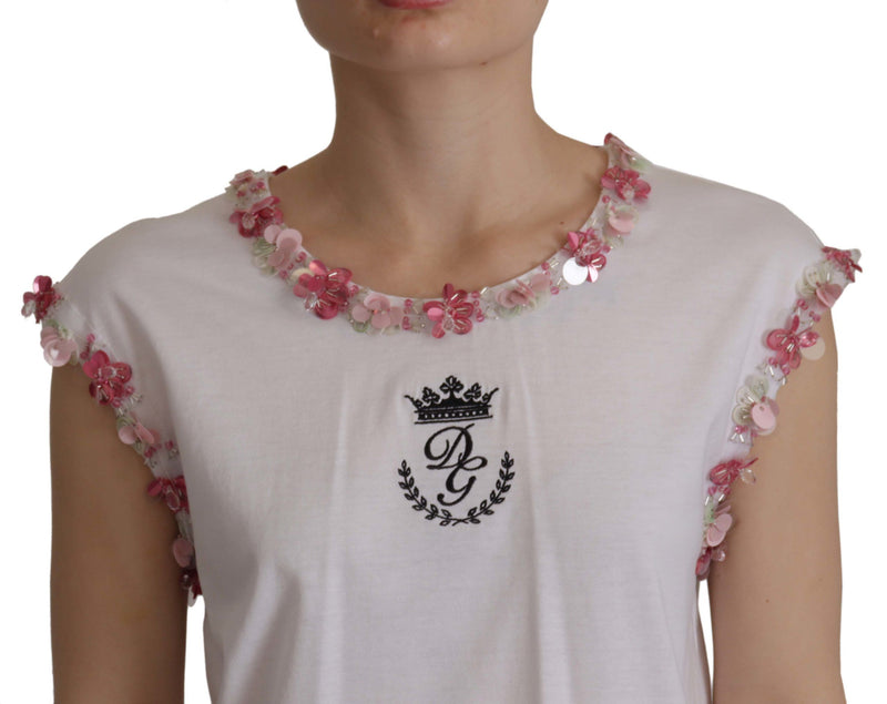 Chic Sequined Crown Tank Top T-Shirt Dolce & Gabbana