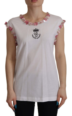 Chic Sequined Crown Tank Top T-Shirt Dolce & Gabbana