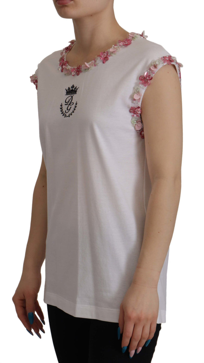 Chic Sequined Crown Tank Top T-Shirt Dolce & Gabbana