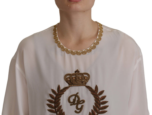 Elegant Silk Blouse with Gold Crown Embroidery Dolce & Gabbana