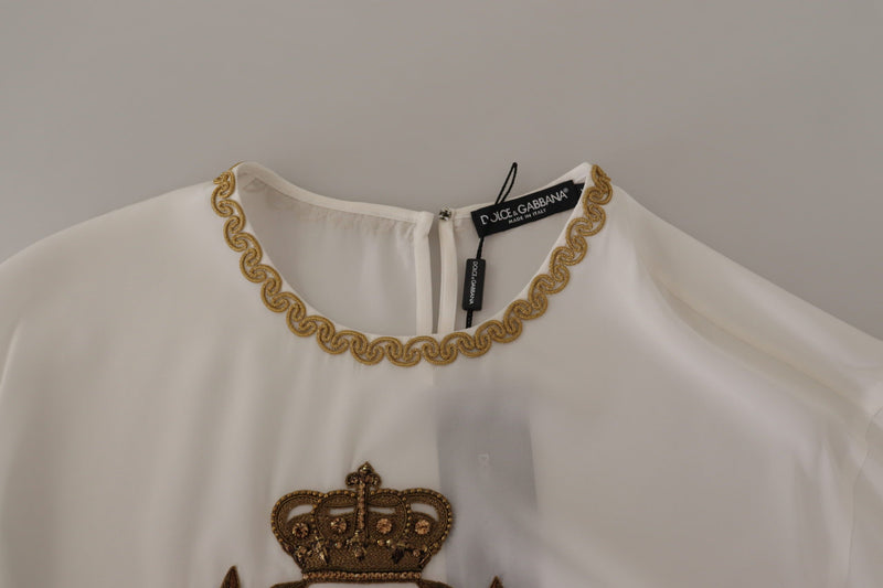 Elegant Silk Blouse with Gold Crown Embroidery Dolce & Gabbana