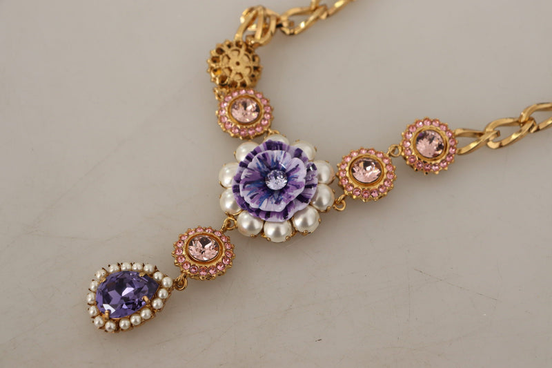 Elegant Floral Crystal Statement Necklace Dolce & Gabbana