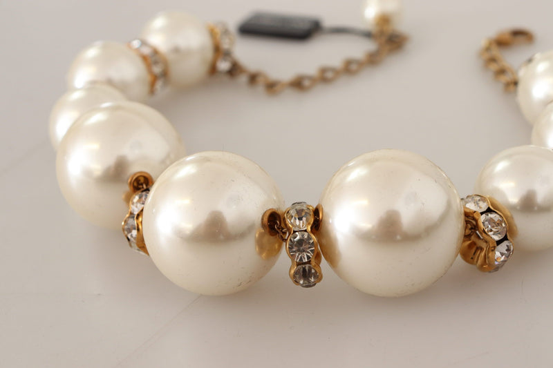 Elegant Faux Pearl Charm Necklace with Crystal Accents Dolce & Gabbana