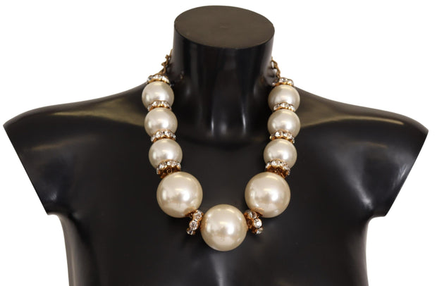 Elegant Faux Pearl Charm Necklace with Crystal Accents Dolce & Gabbana