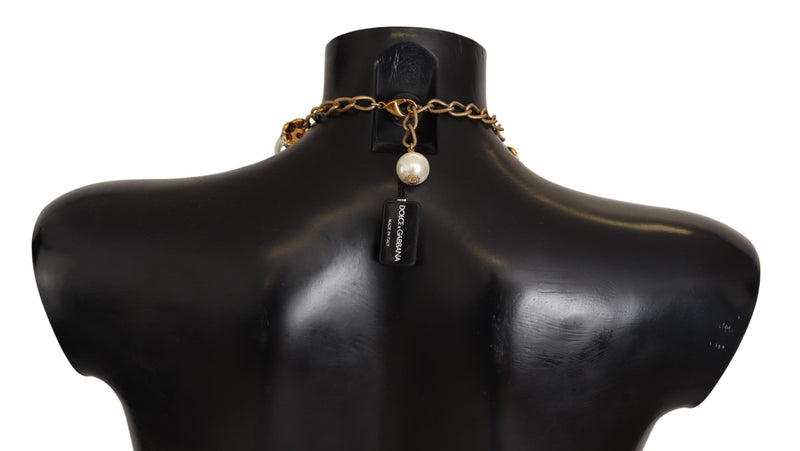 Elegant Faux Pearl Charm Necklace with Crystal Accents Dolce & Gabbana