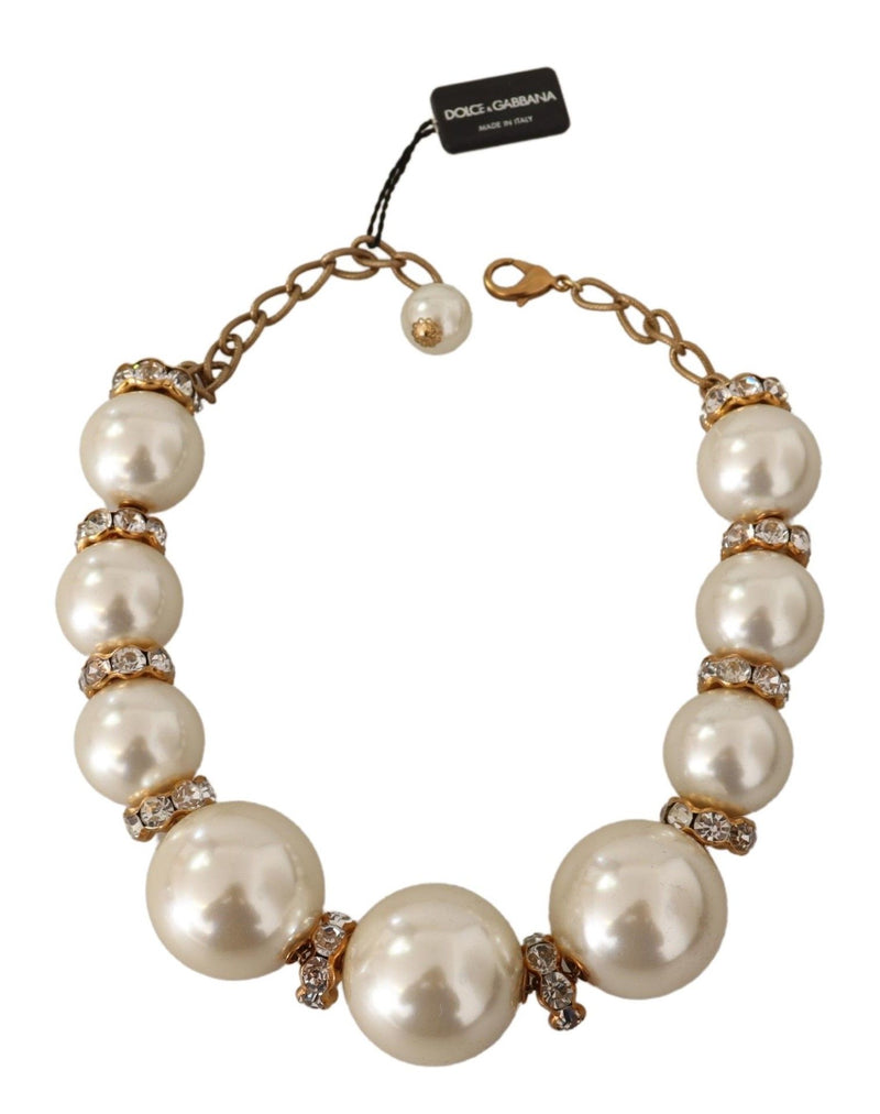 Elegant Faux Pearl Charm Necklace with Crystal Accents Dolce & Gabbana