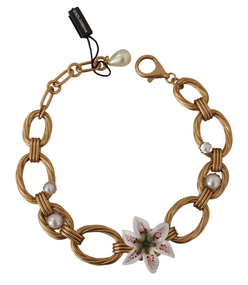 Elegant Gold Lilly Flower Pendant Necklace Dolce & Gabbana