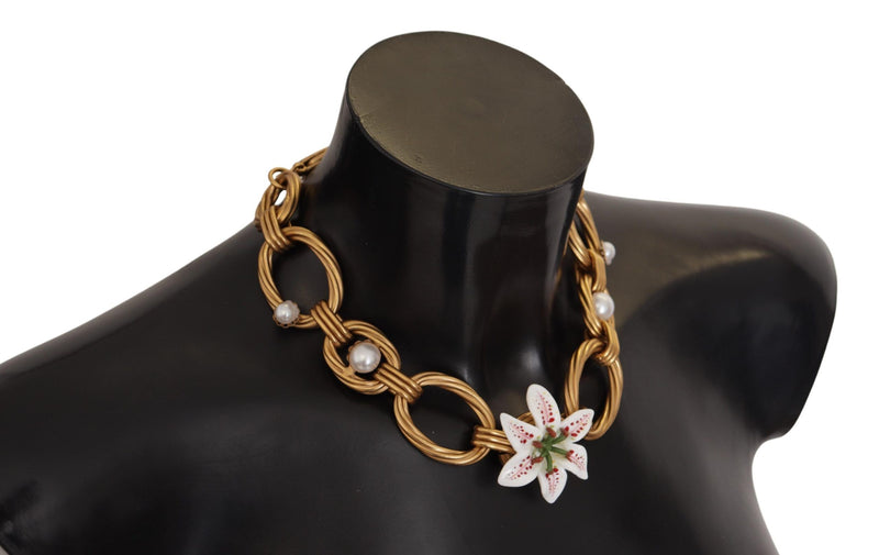 Elegant Gold Lilly Flower Pendant Necklace Dolce & Gabbana