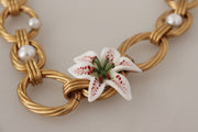 Elegant Gold Lilly Flower Pendant Necklace Dolce & Gabbana