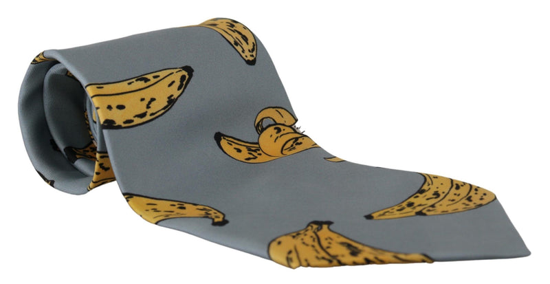 Elegant Blue Banana Print Silk Tie Dolce & Gabbana