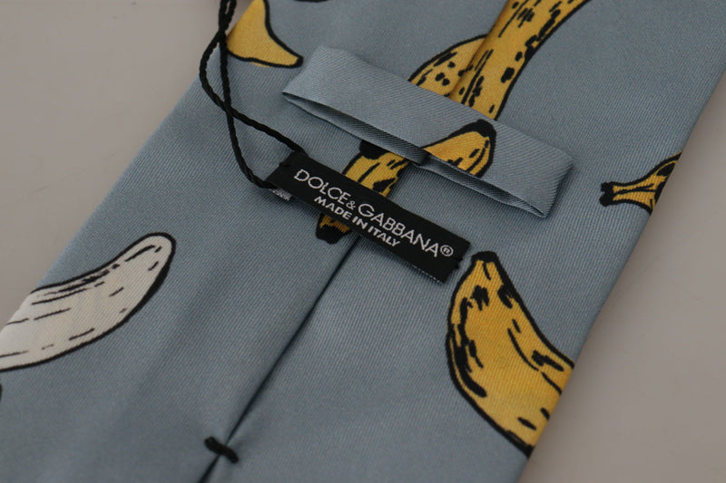 Elegant Blue Banana Print Silk Tie Dolce & Gabbana