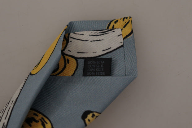 Elegant Blue Banana Print Silk Tie Dolce & Gabbana