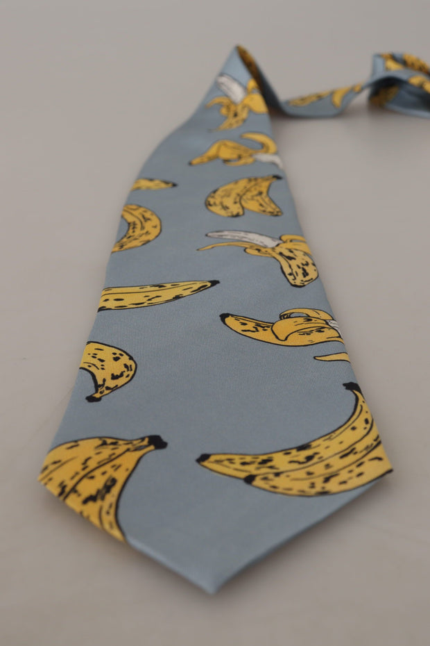 Elegant Blue Banana Print Silk Tie Dolce & Gabbana