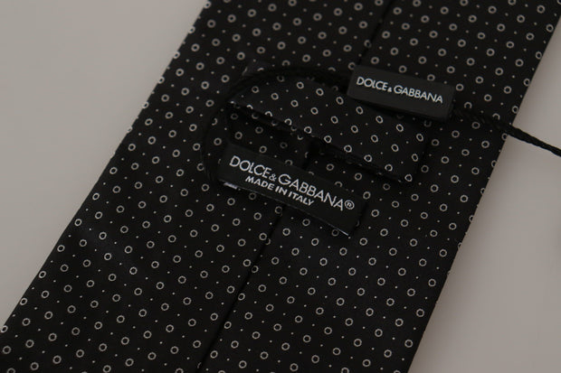 Elegant Black White Polka Dot Silk Tie Dolce & Gabbana