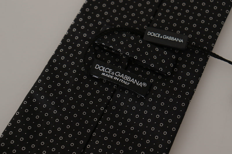 Elegant Black White Polka Dot Silk Tie Dolce & Gabbana